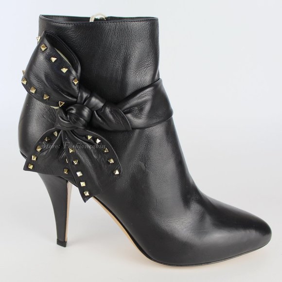 NEW Valentino Garavani Rockstud Heeled Leather Bow Ankle Boots - Picture 4 of 16